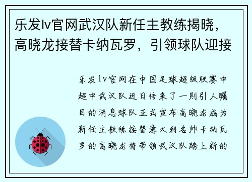 乐发lv官网武汉队新任主教练揭晓，高晓龙接替卡纳瓦罗，引领球队迎接新征程 - 副本